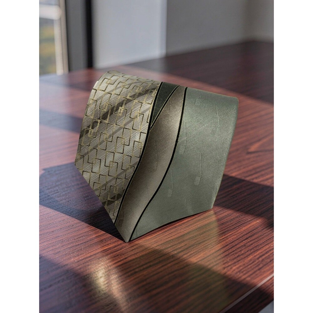 Pierre Cardin Men’s Tie Brown Gold Blue Sage Green Geometric Abstract 58” x 3.5”